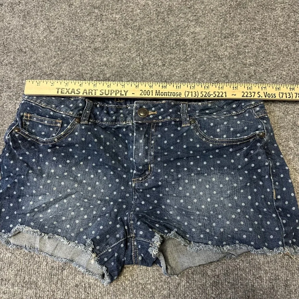 LC Lauren Conrad Shorts Womens Size 14 Blue Polka Dot Denim Raw Hem Casual Cute
